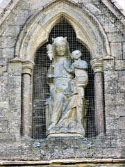 newstead abbey, notts; virgin and child on  late c13 west front of priory church