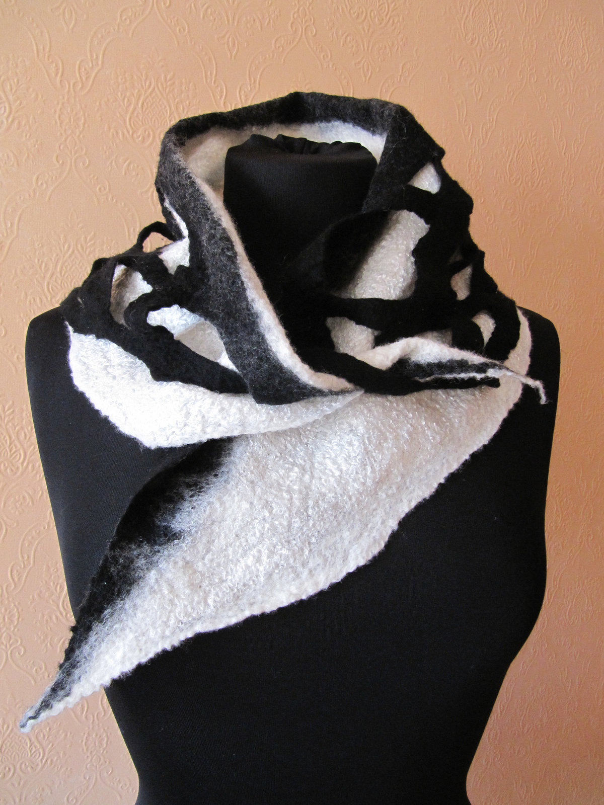 black and white felted scarf