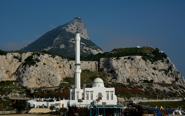 The rock of Gibraltar and Mosque from Europa Point
