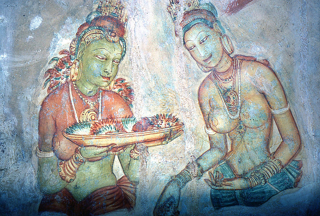 Die Weltbekannten, und einzigartigen Fresken am Löwenfelsen von Sigiriya