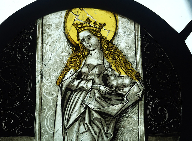 Detail of the St. Agnes Stained Glass Roundel in the Cloisters, June 2011
