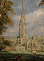 Detail of Salisbury Cathedral by Constable in the Metropolitan Museum of Art, February 2020