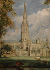 Detail of Salisbury Cathedral by Constable in the Metropolitan Museum of Art, February 2020