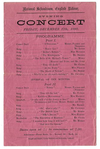 English Bicknor concert programme 17 12 1880 c