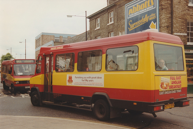 Eastern Counties MB74 (M374 XEX) and MB62 (M362 XEX) in Bury St. Edmunds – 22 Jun 1996