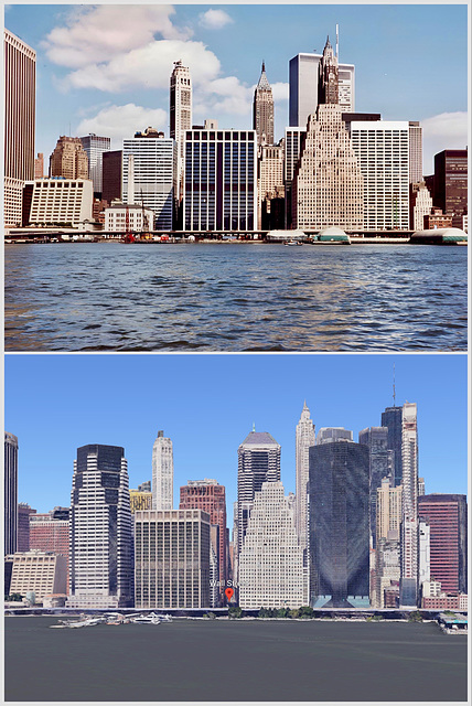 Looking towards Wall Street from the East River (Scan from June 1981)